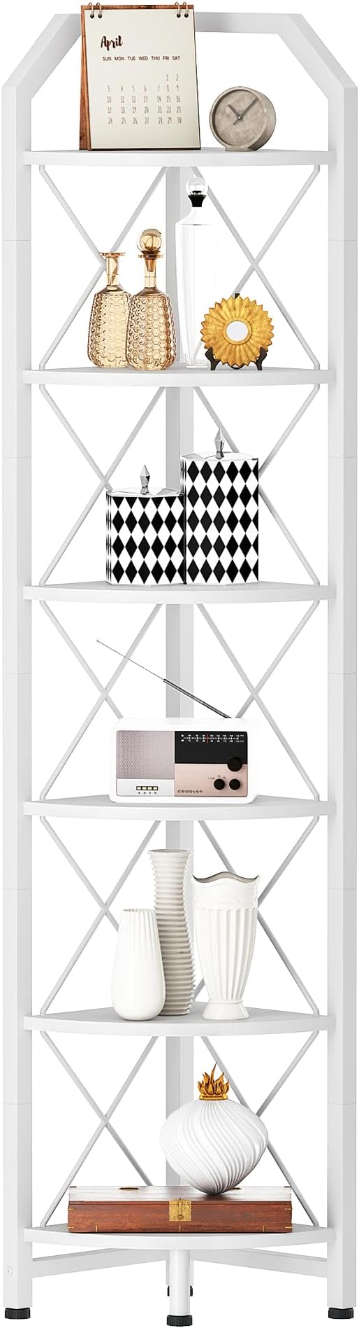 CHOEZON 6-Tier Industrial Corner Shelf, 71.2" Corner Storage Stand, Plant Stand Display Shelf, Corner Bookcase for Bedroom, Living Room, Home Office, White TCJ11WB