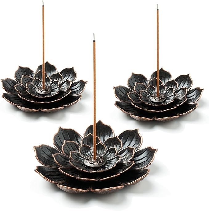GARMOLY 3 Pack Brass Lotus Incense Holder, Incense Sticks Burner, Incense Ash Catcher