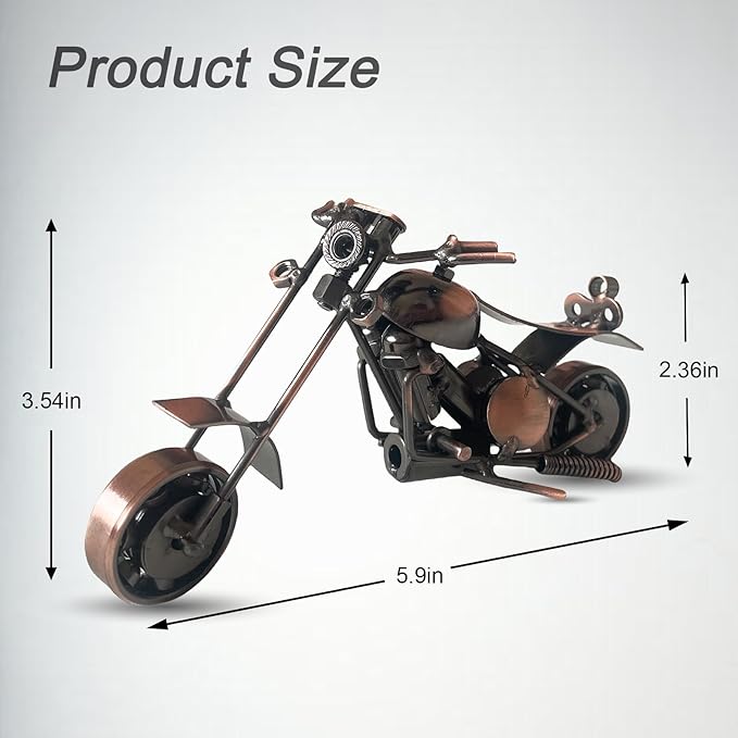 Metal Motorcycle Decor, Copper Chopper Motorcycle Figurine,5.9”x3.5”Unique Iron Motorcycle Sculpture,Cool Home Office Desk Decor,Art Gift Vintage,Christmas Birth Gift for Men Boyfriend Husband