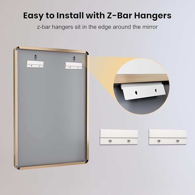 LOAAO 60”X36” Gold Bathroom Mirror, Rounded Rectangle Gold Frame Mirror, Brushed Gold Bathroom Vanity Mirror Wall-Mounted, Anti-Rust, Tempered Glass, Hangs Horizontally or Vertically