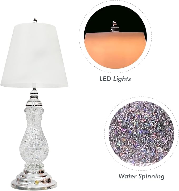 MOMENTS IN TIME Table Lamp Glitter Spinning Water Globe LED USB Battery Powered Lighted Snow Globe Lamp Elegant Shade Decorative Accent for Home Bedroom Living Room 17.5”H
