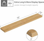 Vivelove 12" Deep Floating Shelves with Invisible Brackets, 72" Wall Shelves for Bathroom Bedroom Kitchen Living Room Laundry Room, Modern Rustic Shelves for Home Decor, 72"x12"x2", Set of 1, Oak