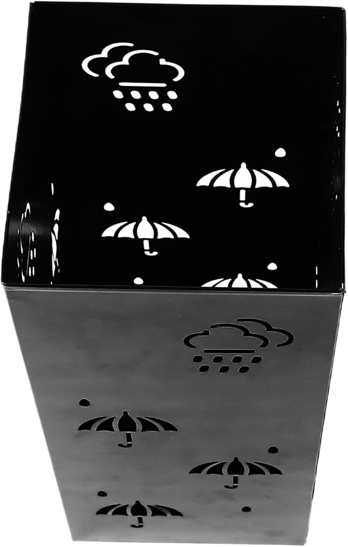 GLOGLOW Nan Metal Umbrella Stand, Carbon Steel, Stylish and Durable Umbrella Holder Bin for Entryway, Home, Office Spaces with 42x16x16cm Ornament (Black)