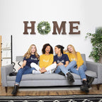 Wooden Home Sign Wall Hanging Decor Letters for Wall Art with Artificial Eucalyptus Wreath Rustic Decor Farmhouse for Living Room Kitchen Point Housewarming Gift(Brown)