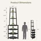 VECELO 6 Tier Corner Shelf 69 Inch Industrial Bookshelf with Metal Frame, Multipurpose Tall Plant Stand with Opening Display Shelves for Living Room, Bedroom, Home Office, Small Space, Black