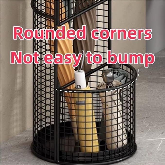 Metal Hollow Drain Rack, Freestanding Umbrella Stand Rack, Umbrella Stand with Water Tray, Multipurpose Umbrella Holder for Entrance, Office(Black)