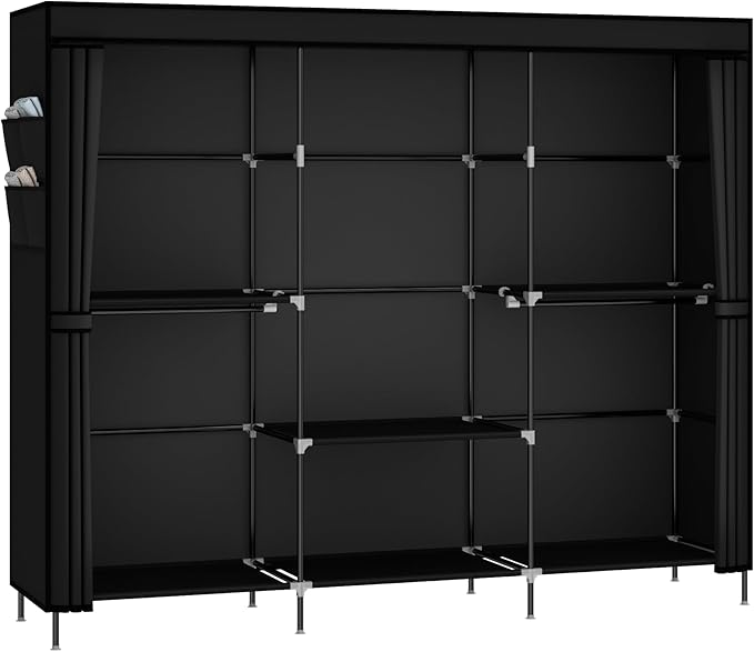 83" Closet Wardrobe, Portable Closet for Bedroom, Freestanding Clothes Rack with Non-Woven Fabric Cover, 5 Hanging Rods, 6 Storage Shelves, Clothes Storage Organizer, Black