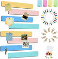 Vuzvuv 8 pcs Bulletin Board Bar Strips with 50 Pushpins & 10 Wooden Clip pins，Self Adhesive Cork Board for Wall，Felt Pin Board for School，Office Decor(Cream Multi-Color)