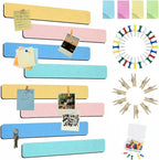 Vuzvuv 8 pcs Bulletin Board Bar Strips with 50 Pushpins & 10 Wooden Clip pins，Self Adhesive Cork Board for Wall，Felt Pin Board for School，Office Decor(Cream Multi-Color)