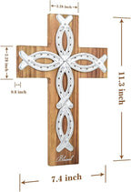OKSQW Wall Cross Retro Catholic Wooden Hanging Baptism Crosses with Unique Metal Cross Spiritual Religious Cross with Hook 12" Blessed Letter Design Christmas Crucifix Gift for Church Home Wall Decor