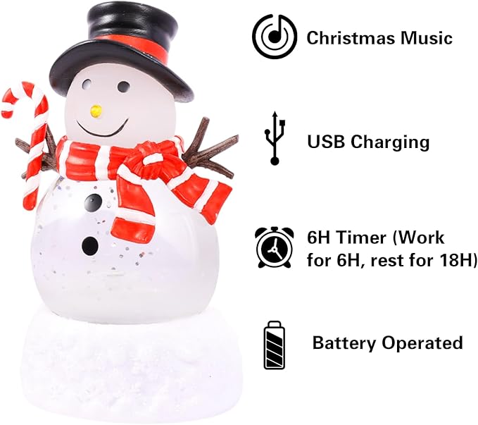 4 Pack Christmas Snow Globes Tree Snowman Cardinal Candle with 8 Songs Music and 6H Timer USB & Battery Powered Water Globe Swirling Glitter for Holiday Decorations (Tree Snowman Cardinal Candle)