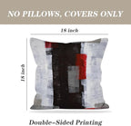 Red and Grey Abstract Art Pillow Cover, Modern Black White Wall Decorative Throw Pillows Cushion Cover for Bedroom Sofa Living Room 18 x 18 Inch Set of 2