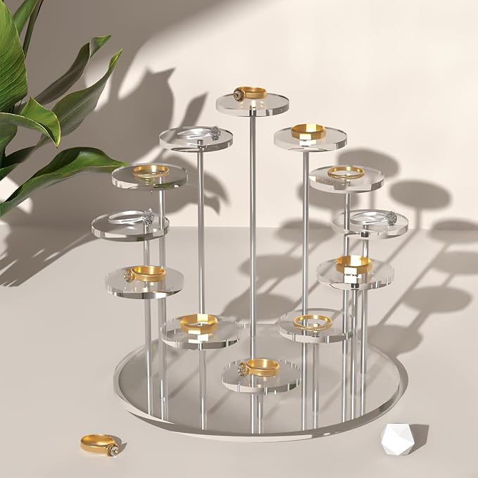 Round Acrylic Display Riser Stands, 12 Tier Jewelry Display Stands for Rings Earrings Mini Figurines 1 Pack(Clear)