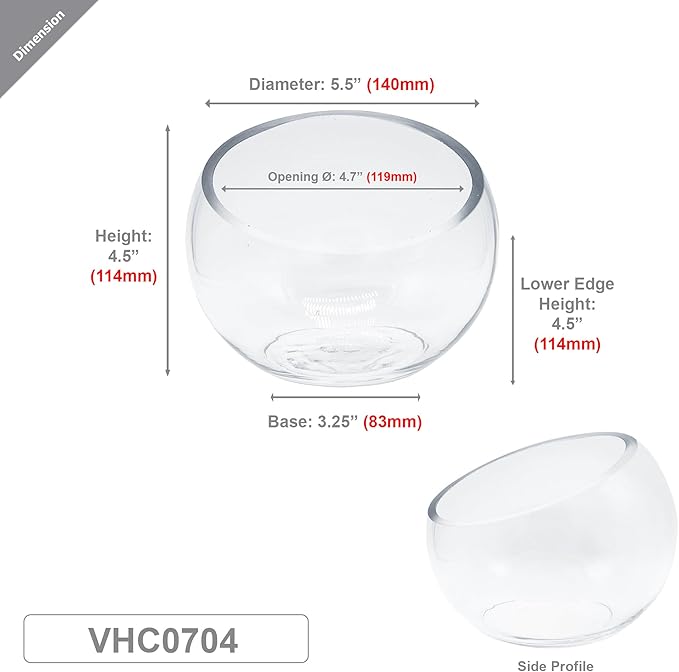 WGVI Slant Cut Bowl Glass Vase, Width 5.5", Height 4.5", Clear Terrarium, Candy Dish, Fruit Jar, Floral Container for Wedding Party Event, Home Office Decor, 1 Piece