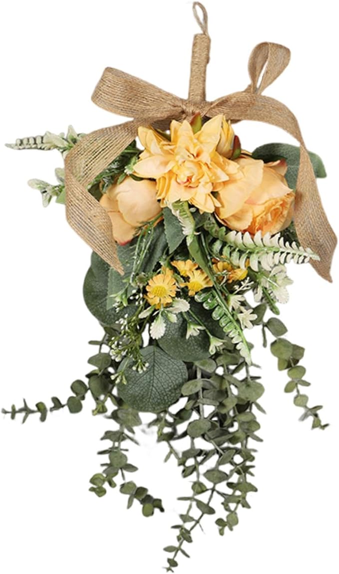 Qianly Artificial Floral Swag Garland Outdoor Indoor, Decorative, Flower Teardrop Wreath, Hanging for Office Holidays Festivals Wall, Orange