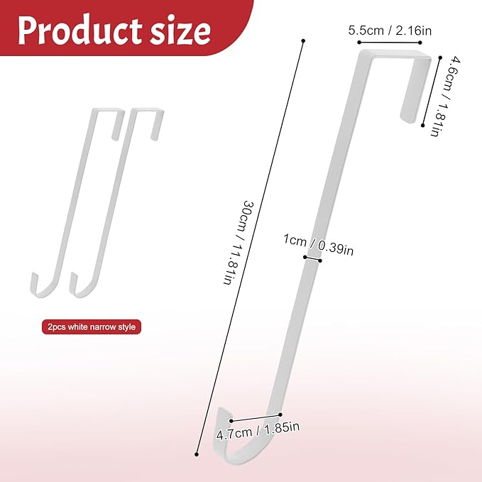 12 in Wreath Hanger for Front Door 2 Pack White Wreath Hangers Over The Door Wreaths Hanger Holder Hook Christmas Wreaths Hook Decoration Christmas Halloween Easter Home Outdoor Narrow