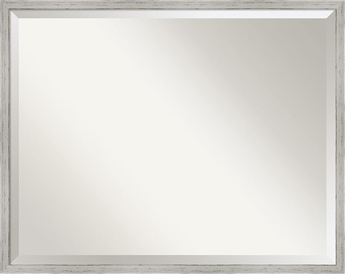 Amanti Art White Wall Mirror 23x29 Shiplap White Narrow Rectangle Bathroom Mirror for Wall Decor Living Room, Large Cottage Wood Frame, Hangs Horizonally and Vertically, Bathroom Decor, Beveled Edge