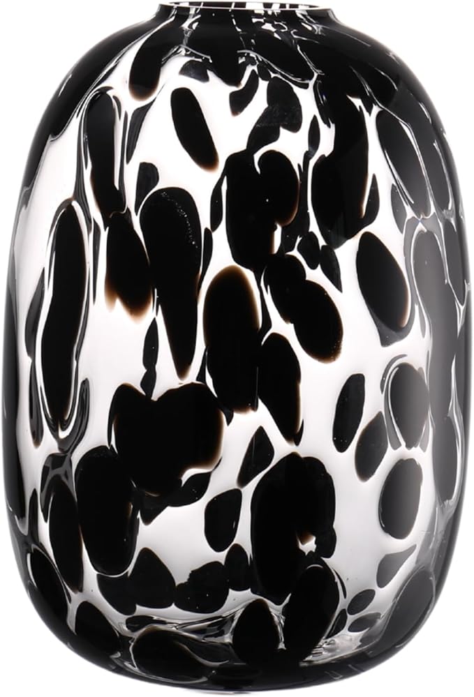 Black Glass Vase, Large Glass Flower Vases for Bouquets, Tall Floor Vase for Living Room, Dining Table, Mantle, Shelf, Wedding, Office, 10 Inches