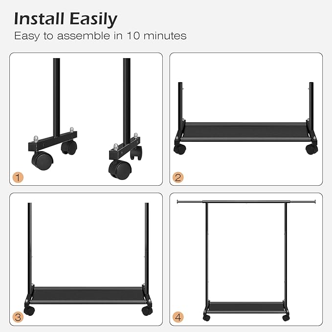 MISSLO Short Clothing Racks for Hanging Clothes with Bottom Shelves and Wheels Heavy Duty Rolling Clothes Rack Kids Clothing Rack for Adult Coat, Closet, Wardrobe (Black)