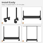 MISSLO Short Clothing Racks for Hanging Clothes with Bottom Shelves and Wheels Heavy Duty Rolling Clothes Rack Kids Clothing Rack for Adult Coat, Closet, Wardrobe (Black)