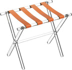 Sumerflos Acrylic Luggage Rack for Guest Room - Foldable Suitcase Stand with Leather Straps for Bedroom Living Room Hotel Heavy-Duty, Holds up to 50-100 lb lightweight Space Saving (Orange & Handle - 1 Pcs)