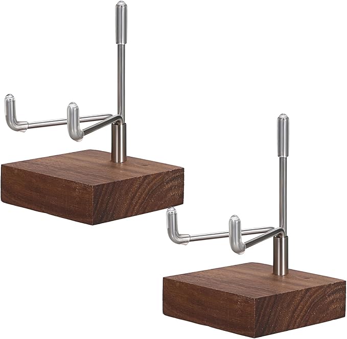 Hipiwe 2 Pack Crystal Display Stand with Wood Base, Adjustable Metal Arms Display Stand Easel for Displaying Geodes Rock Mineral Agate Coral Seashell,Small,2 x 2 x 2.9 Inches