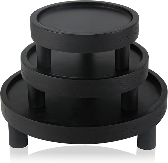 3PCS Wooden Display Risers for Display,Wood Riser Display Pedestal Stand for Home Décor (Modern Black,8,6,5'')