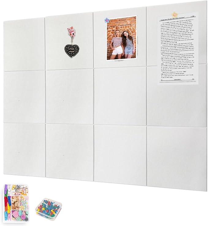 Large Cork Board for Walls, Yunihome 12 Pack 36" x 48" Felt Bulletin Board Wall Tiles for Home Kitchen School Office Wall Decor with Assorted Colors DIY Decorative Push Pins Sets