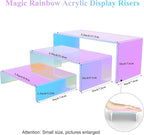 12 PCs Small Iridscent Risers Display Stands 3 Tiers Desktop Acrylic Shelves Small Cake Dessert Holder Products Stand for Collectibles Shoes Jewels Pop Figure (Iridescent2)