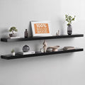 Homeforia Floating Black Shelf 60 inch, High End Solid Real Wood 60 inches Long Floating Shelves for Wall, Black Wooden 60inch Large Floating Shelves, Heavy Duty Bracket, 60 X 6.5 X 1.75 in, Set of 2
