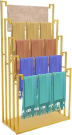 Scarf Organizer, 5-Tier Metal Scarf Display Stand with Wheels, Freestanding Scarf Display Rack, Retail Store Towel Rack, Ties Belt Pants Hanging Rack, for Boutique Display, Home (Gold-5 Rods)
