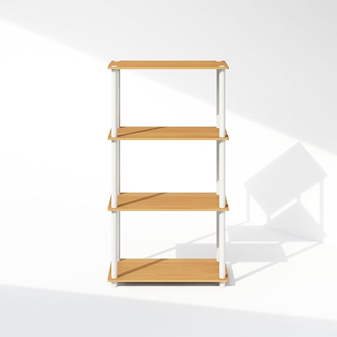 Furinno Turn-N-Tube Book Shelf, 4-Tier Bookshelf, Bookcase with Multipurpose Compact Display Rack, 11.6 x 23.6 x 43.2, for Living Room, Bedroom, Home Office, Beech/White