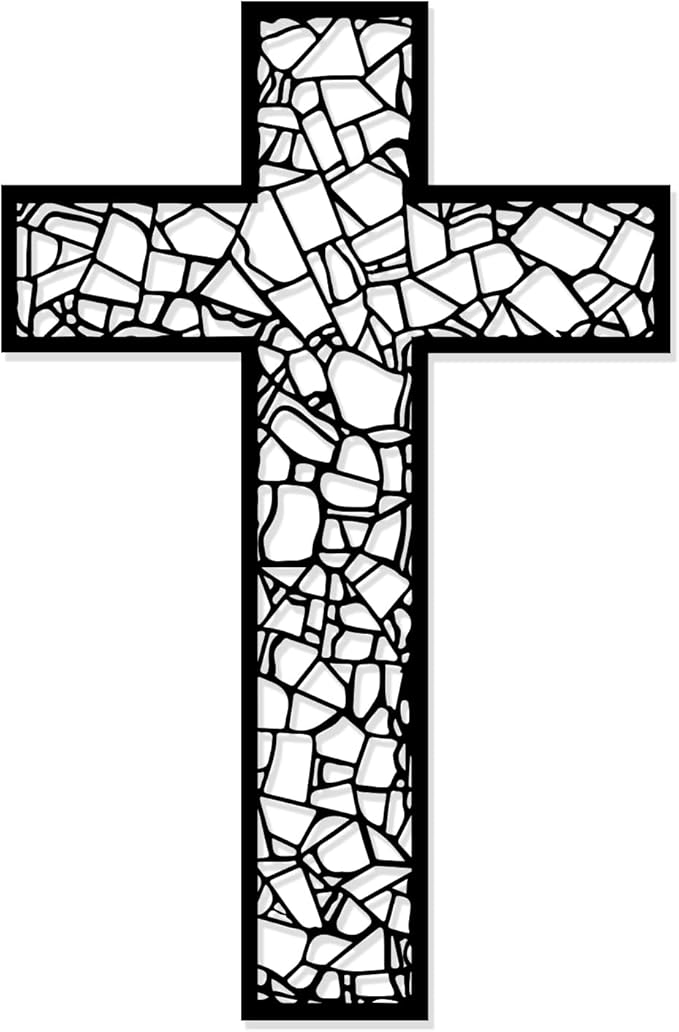 Black Metal Cross Wall Decor Iron Christian Cross for Home Church, Hollow Out Artistic Hanging Ornament, Crosses Wall Decor for Living Room, Bedroom, Decorative Thankful Religious Gift, 18.5x12.3 Inch
