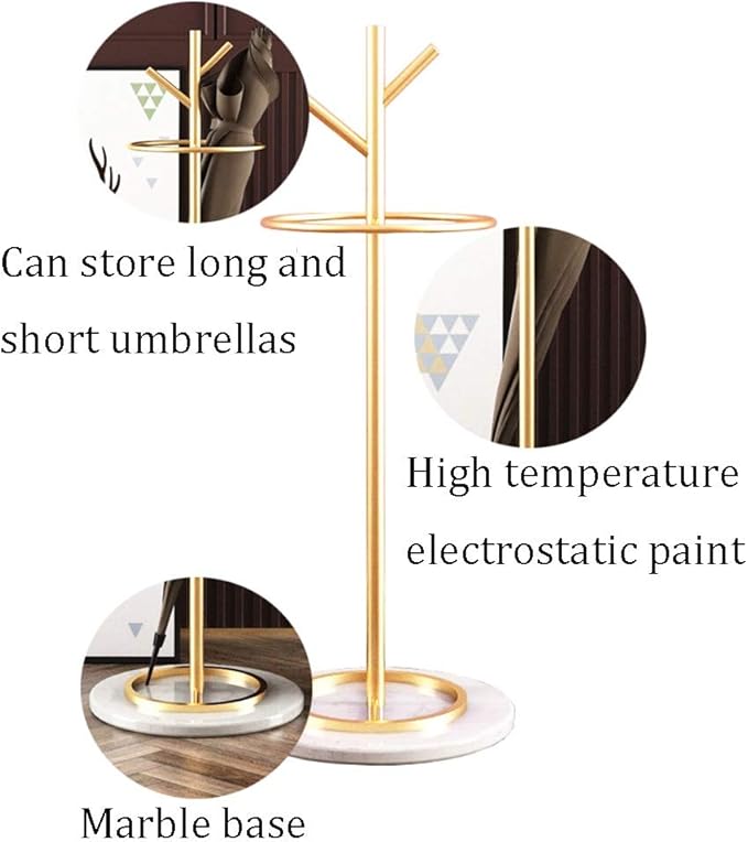 WXYZ Golden Umbrella Stand with Branch Shape, Creative Wrought Iron Umbrella Barrel with Solid Marble Base, Decorative Ornaments 32x55cm (Color : Gold+White)