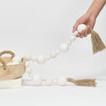 2" Extra Large Wood Bead Garland with Tassels, 50" Long Rustic Farmhouse Wooden Beads Garland, Decorative Beads Boho Decorations for Home Table Mantle White