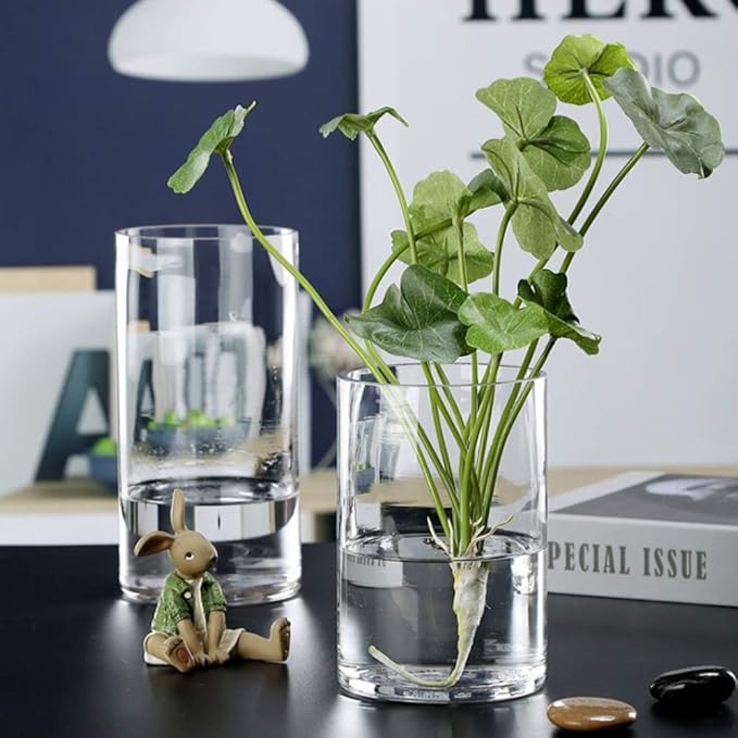 WGVI Quality Thick Clear Cylinder Glass Vases, 3" W x 8" H, Bud Vase Skinny Narrow Floral Bouquet Flower Container for Wedding Centerpieces Tabletop Décor Brush Pen Holder, Bulk Wholesale, 12 Pieces