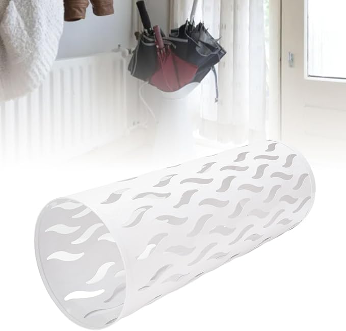 YUYTE Metal Round Umbrella Holder, Shaped Freestanding Umbrella Organizer for Entryway, Home, and Office (White)