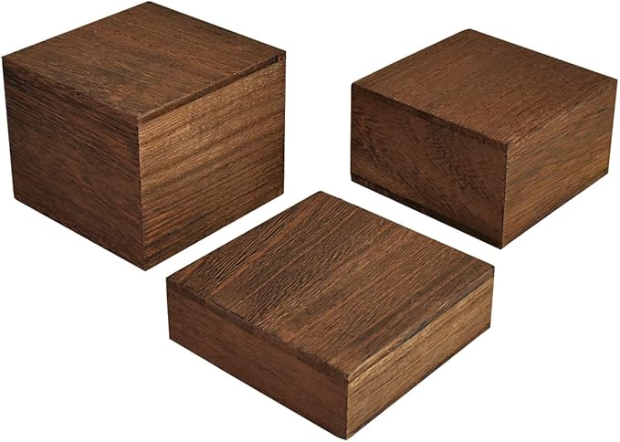 MOOCA Customizable Wooden Display Risers Set - 3 Different Height Stands for Jewelry, Watches, Cosmetics, and Accessory, Brown Color