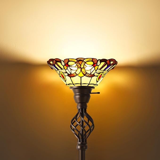 GyroVu Tiffany Floor Lamp Torchiere Floor Lamp with Stained Glass 71 Inch Tall Floor Lamp Standing Reading Light Floor Lamp for Living Room Corner Bedroom Home Office, Bulbs Included