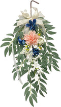 Artificial Hydrangea Teardrop Swag Hanging Floral Spring Swag Wreath with Willow Leaves Fake Plant Ivy Branch for Front Door Wedding Arch Window Wall Decor(Pink)
