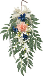 Artificial Hydrangea Teardrop Swag Hanging Floral Spring Swag Wreath with Willow Leaves Fake Plant Ivy Branch for Front Door Wedding Arch Window Wall Decor(Pink)