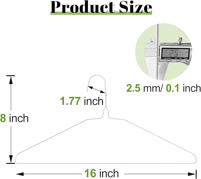 Wire Metal Clothes Hangers Bulk 100 Pack, 16 Inch 12 Gauge Standard Size, Slim Space Saving for Coat Suits Shirts Pants Skirts, Non Slip, White