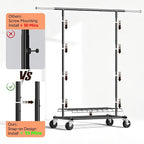 Heavy Duty Clothes Rack - Load 500 LBS, Rolling Clothing Rack for Hanging Clothes with Lockable Wheels & & Shelves, Extendable Garment Rack for Bedroom, Laundry, Living Room (Black)