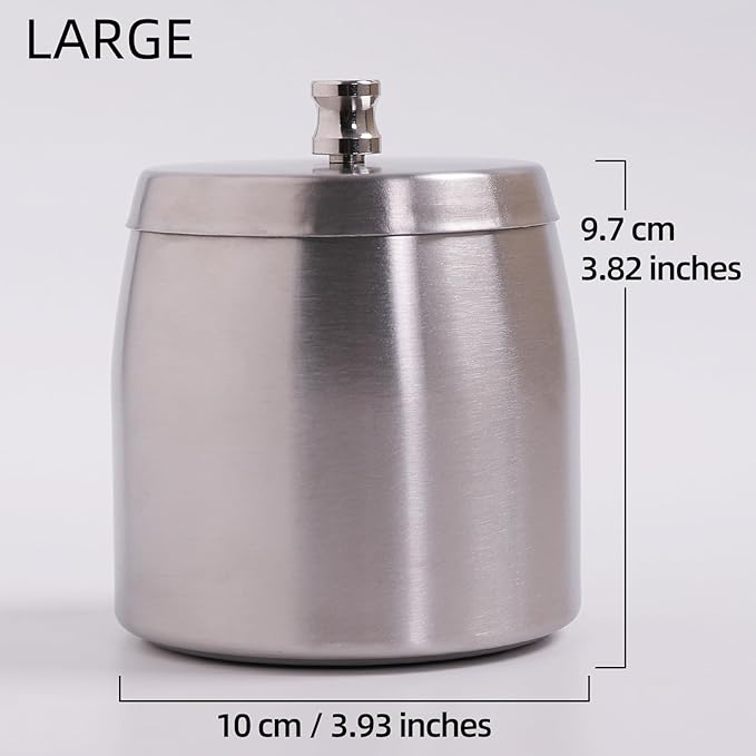 Large Ashtray with Lid for Cigarette, Stainless Steel Smokeless Odorless Windproof Ash tray for Home Office Tabletop Outside Patio Outdoor Balcony(3.93"x3.2"x3.82")