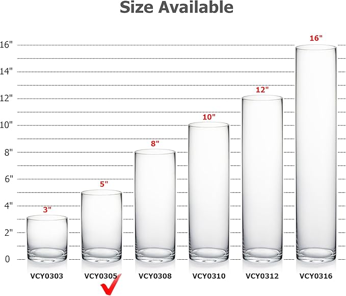 WGVI Quality Thick Clear Cylinder Glass Vase, 3" W x 5" H, Floral Container, Glass Candle Holder, Flower Vases, Wedding Centerpiece, Planter Terrarium, Table Top Home Décor Accent, 6 Pieces