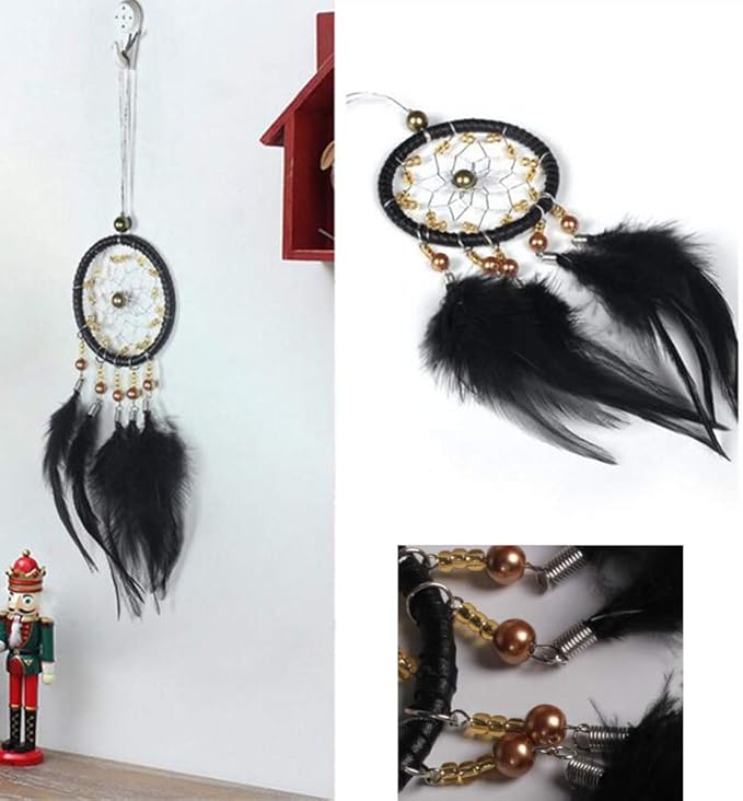 Car Dream Catcher for Rear View Mirror, Black Feather Dream Catchers Wall Hanging Decorations Car Charm Ornament
