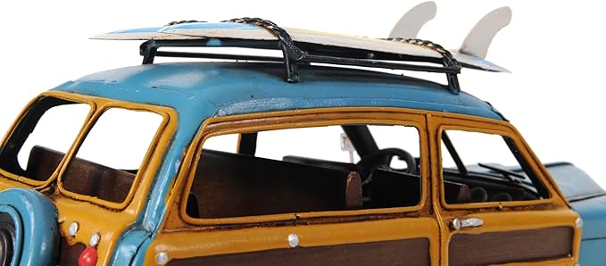 HomeRoots 6" Blue and Yellow Metal Hand Painted Decorative Car
