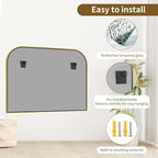 Gold Wall Mounted Bathroom Mirror - 36 x 24 Inch Round Cruved Top Right Angle Bottom Wall Mirror, Aluminum Metal Framed, Decor for Living Room, Bedroom, Fireplace, Mantle, Entryway