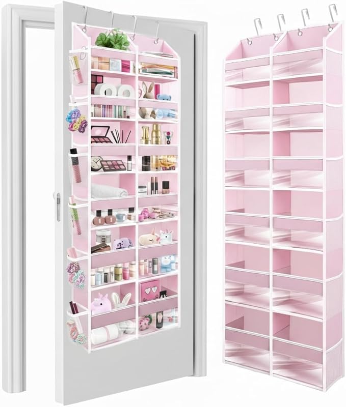 HOMELUX THEORY UPGRADED 6 Tiers Over The Door Organizer Hanging - 100D EXTRA THICK & 50lbs HUGE CAPACITY, 12 Side Mesh Pockets Over The Door Shoe Organizer, Hanging Closet Organizer (Baby Pink, XL)