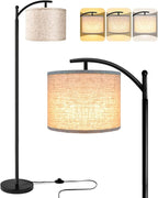 ROTTOGOON Floor Lamp for Living Room with 3 Color Temperatures LED Bulb, Standing Lamp Tall Industrial Floor Lamp Reading for Bedroom, Office (9W LED Bulb, Beige Lampshade Included) -Black